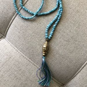 Long Teal Beaded Necklace